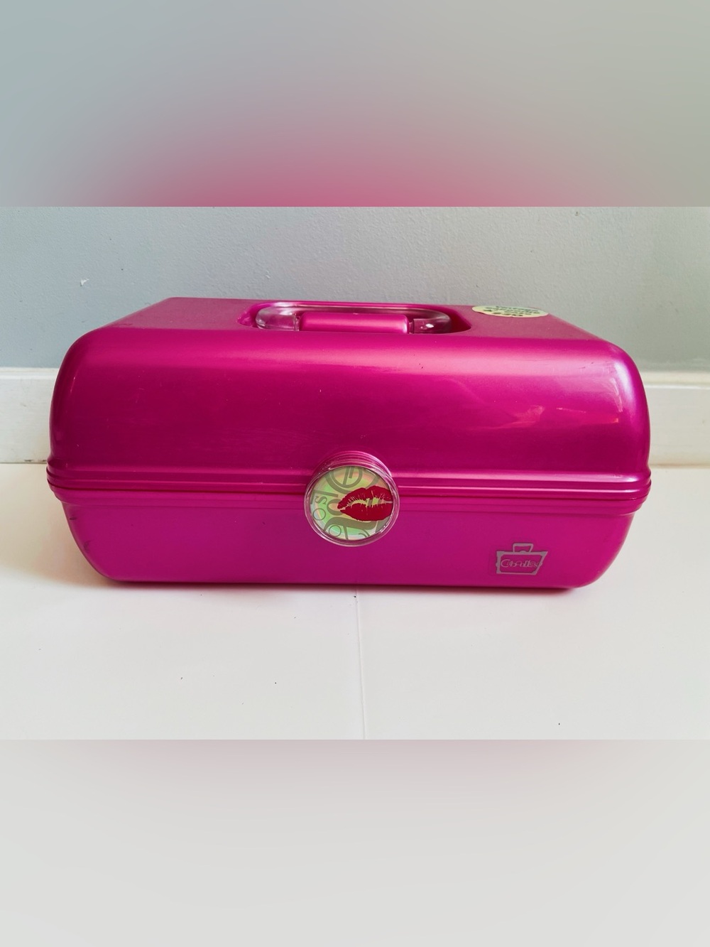 Vintage 90s Retro Caboodles Makeup Case Pink Shimmer Organizer Box Mirror USA